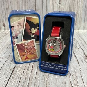 Disney Mickey Mouse Quartz Watch w/ Tin Case – Red Strap